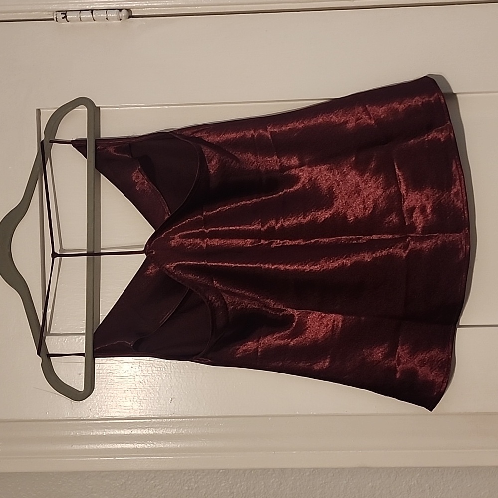 Burgundy Satin Cowl Neck Cami Top